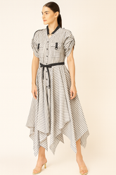 GREY AND WHITE STRIPE LINEN HANDKERCHIEF DRESS